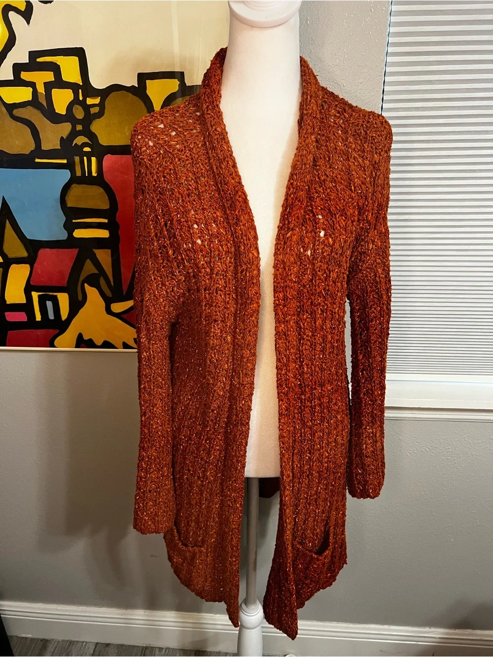 Pedro del Hierro Large Golden Orange Knit Cardigan Sweater Long Sleeve - Picture 6 of 13